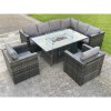 Fimous Outdoor Rattan Garden Furniture Corner Sofa Burner Gas Fire Pit Table Sets Gas Heater Lounge Chairs Dark Grey 8 Seater