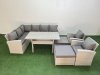 Fimous 10 Seater Rattan Garden Furniture Set Outdoor Patio Dining Corner Sofa Sets with Dining Table 2 Chairs Big Footstools Light Grey Mixed