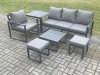 Fimous Aluminium Outdoor Garden Furniture Set Patio Lounge Sofa Chair Set with Square Coffee Table Side Table 2 Small Footstools Conservatory Set Dark Grey