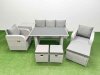 Fimous Outdoor Rattan Garden Furniture Dining Set 8-seater Patio Rectangular Table 3 Seater Sofa Reclining Chair Set with Side Table 3 Stools