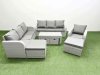 Fimous Outdoor Garden Furniture Set PE Rattan 3 Seater Sofa Reclining Chair Set with Oblong Coffee Table 4 Footstools Light Grey