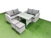 Fimous 6 Seater Outdoor Love Sofa Set Rattan Garden Furniture Set with Rectangular Dining Table 2 Small Footstool Light Grey