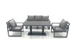 Fimous Outdoor Aluminium Garden Furniture Set with Adjustable Rising Lifting Dining Table 3 Seater Sofa 2 Chair Dark Grey