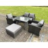 Fimous 5 Seater Outdoor Dark Grey Mixed High Back Rattan Sofa Dining Table Set Garden Furniture Big Footstool