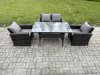 Fimous PE Wicker Outdoor Garden Furniture Set Patio Furniture Rattan Rectangular Dining Table Lounge Sofa Dark Grey Mixed