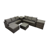 Fimous Rattan Garden Outdoor Furniture Set 3 Seater Sofa Square Coffee Table Set with Big Stool 2 Side Table Dark Grey Mixed
