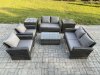 Fimous Garden Furniture Sets 7 Pieces Outdoor Rattan Furniture Manual Wicker Patio Sofa Chair Set with Coffee Table 2 Side Tables Dark Grey Mixed