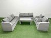 Fimous PE Rattan High Back Lounge Sofa Set Patio Oblong Coffee Table & Chairs Set with 3 Seater Sofa Reclining Chair Light Grey