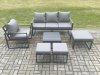Fimous Aluminium Outdoor Garden Furniture Set Lounge Sofa Chair Square Coffee Table Sets with 3 Footstools Dark Grey
