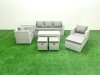 Fimous Rattan Garden Furniture Set 8 Seater Outdoor Garden Sofa Oblong Coffee Table Set with 2 Chairs 3 Stools Side Table Light Grey Mixed
