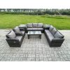 Fimous Wicker PE Rattan Sofa Set Outdoor Patio Garden Furniture with Reclining Chair Coffee Table 2 Side Tables Dark Grey Mixed