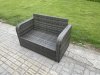 Fimous Rattan Garden Furniture Set 6 Seater Patio Outdoor Love Sofa Set with Rectangular Dining Table 2 Side Tables Dark Grey Mixed