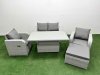 Fimous Light Grey PE Wicker Rattan Garden Furniture Set Sofa Set Reclining Chair Adjustable Lifting Dining or Coffee Table 5 Seater With Footstool