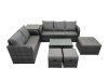 Fimous Outdoor Love Sofa 3 Seater Sofa Coffee Table Set Garden Rattan Furniture Set 8 Seater with Side Table 3 Stools Dark Grey