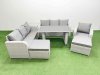 Fimous Rattan Garden Furniture Dining Set 9-seater Patio Rectangular Table Sofa Set with Side Table 2 Big Stools Light Grey