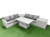 Fimous Outdoor Garden Furniture Sets 6 Seater Wicker Rattan Furniture Sofa Sets with Adjustable Lifting Dining or Coffee Table high Back Lounge Sofa 2 Side Table Light Grey