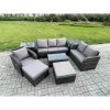 Fimous Outdoor Garden Furniture Sets 8 Pieces Wicker Rattan Furniture Sofa Sets with Rectangular Coffee Table Loveseat Sofa 2 Big Footstool 2 Side Tables