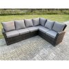 Fimous 9 Seater High Back?Outdoor Rattan Adjustable Rising Lifting Dining Table Corner Sofa Set Garden Furniture Footstools Dark Grey Mixed Right Hand