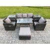 Fimous 6 Seater Rattan Wicker Garden Furniture Patio Conservatory Sofa Set with Rectangular Dining Table Reclining Chair 3 Seater Sofa Big Footstool 2 Side Tables