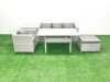 Fimous Rattan Garden Furniture Set Outdoor 5 Seater Patio Dining Sets with Glass Top Dining Table and Side Table Light Grey Mixed