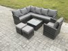 Fimous 9 Seater Outdoor Garden Furniture Set Wicker PE Rattan Corner Sofa Set with Square Coffee Table 2 Small Footstools Armchair Dark Grey Mixed
