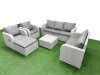 Fimous PE Rattan Garden Furniture Set Adjustable Chair Sofa Double Love Seat 2 Seater Sofa Lounge Set Square Coffee Table Big Footstool Light Grey