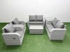 Fimous 6 Seater Outdoor Reclining Chair Love Sofa Set Rattan Garden Furniture Set with Rectangular Coffee Table Side Table Light Grey