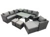 Fimous Outdoor Corner Sofa Chair Dining Table Set Garden Rattan Furniture Set 10 Seater with Side Table 3 Stools Dark Grey