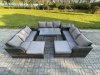 Fimous Rattan Garden Furniture Set 11 Seater Patio Outdoor Lounge Sofa Set with Side Table Rectangular Dining Table 2 Big Footstool Dark Grey Mixed