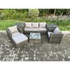 Fimous Wicker 7 Pieces Rattan Garden Furniture Sofa Set with Armchair 2 Side Tables Square Coffee Table Big Footstool Dark Grey Mixed