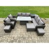 Fimous Wicker PE Rattan Outdoor Garden Furniture Sets Height Adjustable Rising lifting DiningTable Sofa Set with Reclining Chair Side Table 3 Footstools Dark Grey Mixed