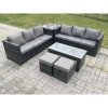 Fimous Outdoor Rattan Garden Furniture Lounge Sofa Set With Oblong Rectagular Coffee Table Side Coffee Table 2 Stools