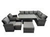Fimous 11 Seat Rattan Garden Furniture Corner Sofa Set Outdoor Adjustable Lifting Dining or Coffee Table Set with 3 Footstools Dark Grey Mixed