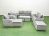 Fimous PE Wicker Rattan Furniture Sets with Oblong Coffee Table Love Sofa Reclining Chair 3 Seater Sofa 4 Stools Side Table Light Grey Mixed