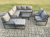 Fimous 9 Seater Outdoor Aluminium Garden Furniture Set Corner Lounge Sofa Set with Square Coffee Table Chair Big Footstool Dark Grey