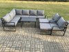 Fimous Aluminum 10 Seater Outdoor Lounge Corner Sofa Set Garden Furniture Sets with Oblong Coffee Table 2 Chairs 2 Big Footstool Dark Grey