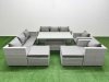 Fimous 7 PCs Rising Dining Table Set Rattan Furniture Set with 3 Seater Sofa Chair 2 Big Footstools Light Grey