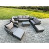 Fimous Patio Garden Furniture Sets Wicker 9 Seater Outdoor Rattan Furniture Sofa Sets with Rectangular Coffee Table Reclining Chair Loveseat Sofa 2 Side Tables 3 Footstools