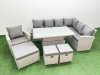 Fimous 10 Seat Rattan Garden Furniture Corner Sofa Set Outdoor Adjustable Lifting Dining or Coffee Table Set with 3 Footstools Light Grey