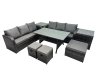 Fimous 9 Seat Outdoor Wicker PE Rattan Garden Furniture Set Dining Table Sofa Set with 2 Side Tables 3 Stools Dark Grey Mixed