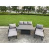 Fimous 8-Piece Aluminium Garden Furniture Sets 7 Seater Outdoor Sofa Set with Adjustable Rising Lifting Dining Table 2 Chairs 2 Small Footstools 2 Side Tables