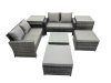 Fimous PE Rattan Garden Furniture Set Lounge Double Seat Sofa Coffee Table Set with 2 Side Tables 2 Big Stools Dark Grey Mixed