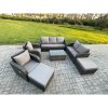 Fimous Wicker PE Rattan Garden Furniture Set 9 Seater Outdoor Lounge Sofa Set with Love Sofa Coffee Table 2 Big Footstool Dark Grey Mixed