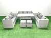 Fimous Rattan Garden Outdoor Furniture Set 11 Seater Garden Sofa Rectangulr Dining Table Set with 2 Small Footstool Side Table Light Grey Mixed