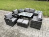 Fimous 8 Seater Wicker PE Rattan Garden Dining Set Outdoor Furniture Sofa with Rectangular Dining Table 2 Side Tables 2 Small Footstools Dark Grey Mixed