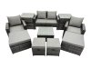 Fimous PE Rattan Garden Furniture Set Lounge Sofa Coffee Table Set with 2 Side Tables 4 Footstools Dark Grey Mixed