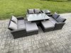 Fimous Wicker PE Rattan Garden Furniture Set Height Adjustable Rising Lifting Table Sofa Dining Set with Double Seat Sofa 2 Big Footstool Side Table Dark Grey Mixed