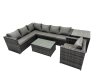 Fimous Outdoor Rattan Rectangular Coffee Table Corner Sofa Sets Garden Furniture Set with Side Table Dark Grey Mixed