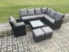 Fimous 9 Seater Wicker PE Outdoor Garden Furniture Set High Back Rattan Corner Sofa Chair Set with 2 Small Footstools Square Coffee Table