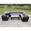 Fimous 7 Seater Rattan Corner Sofa Lounge Sofa Set With Rectangular Coffee Table With Arm Chair And Side Table Dark Grey Mixed Right Hand